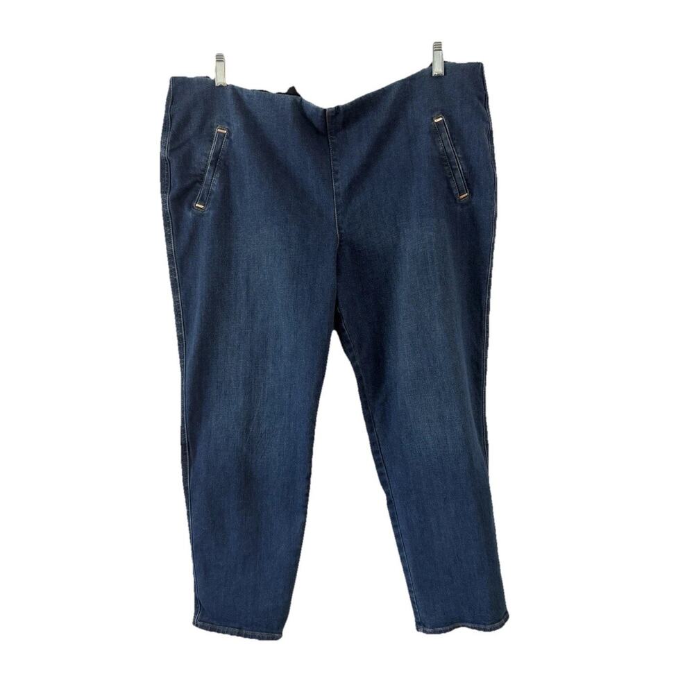 Chico's 3.5P Blue Pull On Crop Jeans Womens 18P Blue Stretch Denim Tummy Control